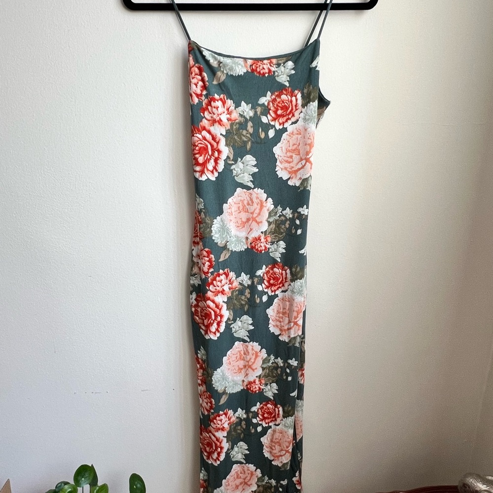 Floral Maxi Dress in Green and Pink